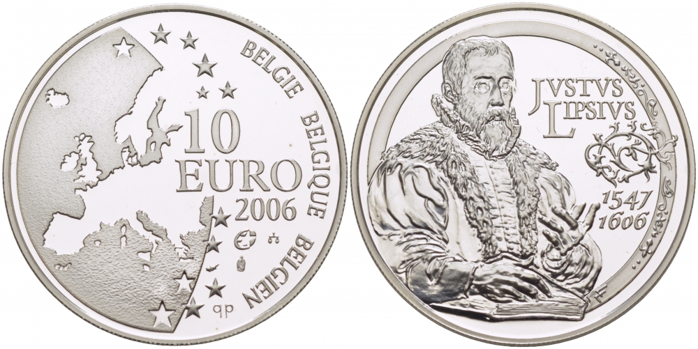 Бельгия 10 евро 2006 400 лет со дня смерти Юста Липсия (1547-1606), философа, филолога, последователя Сенеки KM 255 серебро PROOF 01-166-11