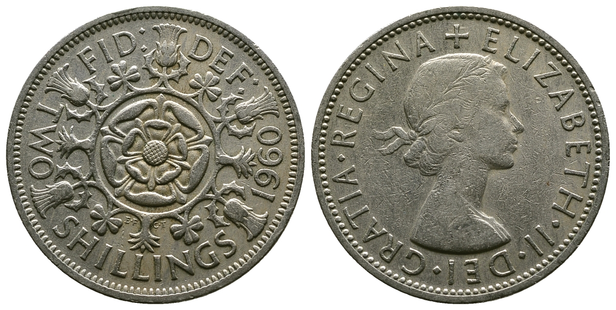 Великобритания 2 шиллинга (флорин) 1960 Елизавета II (1952-2022) KM 906, Spink 4146 медно-никель 4382-231