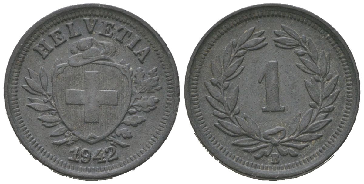 Швейцария 1 раппен 1942 B KM 3a цинк 4124-557