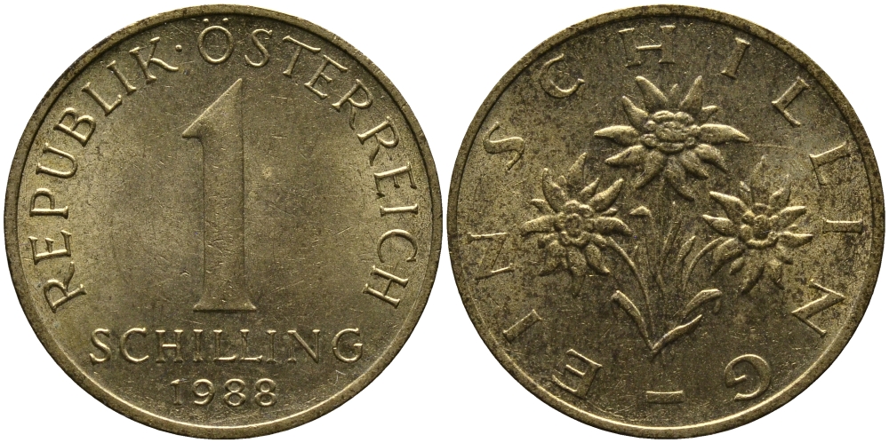 АВСТРИЯ 1 ШИЛЛИНГ 1988 KM 2886 алюминиевая бронза 33-524