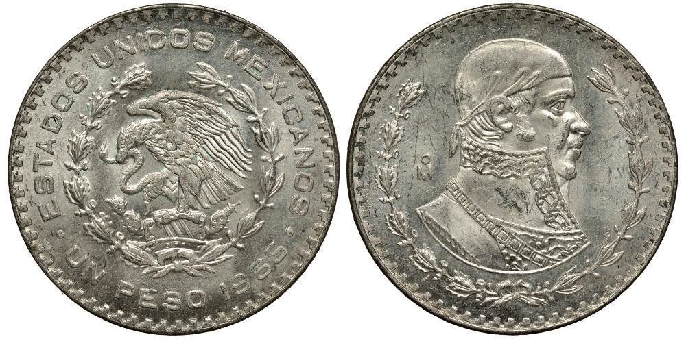 Мексика 1 песо 1965 Хосе Мария Морелос KM 459 серебро 107-1133