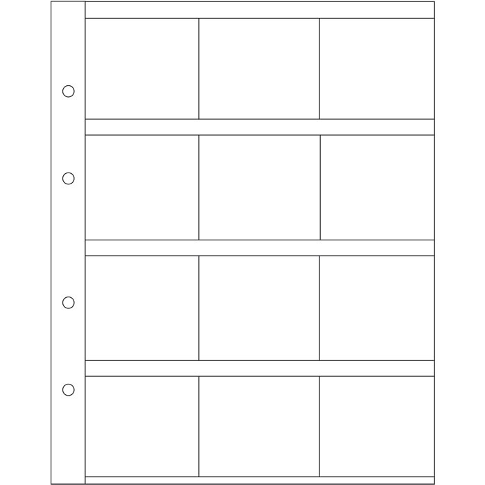 Лист в альбом 'Optima' для монет в холдерах, на 12 ячеек. 309197