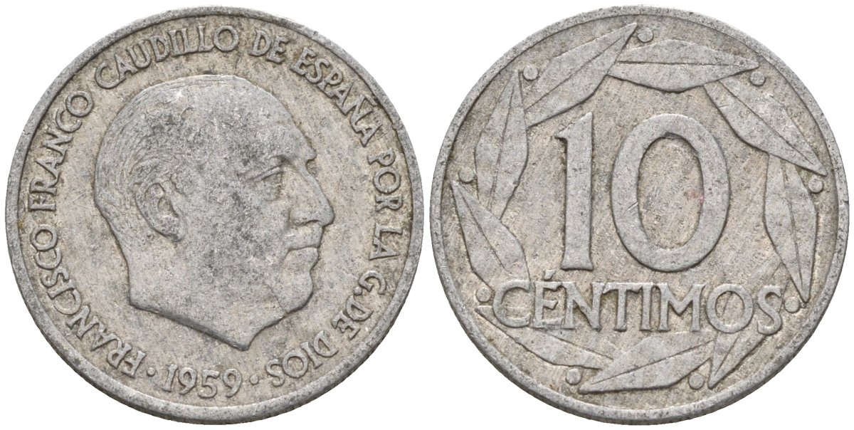 Испания 10 сентимо 1959 Франсиско Франко (1939-1975) KM 790 алюминий 4154-469
