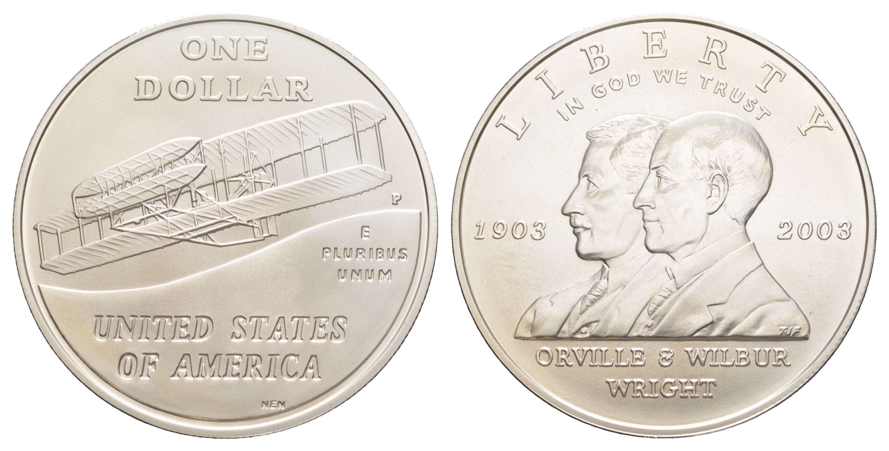США 1 доллар 2003 P, 100 лет первому полету братьев Райт KM 349 серебро  UNC  1079-5-43