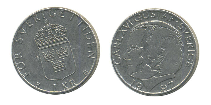 Швеция 1 крона 1997 Карл XVI Густав (1973- ) KM 852a медно-никель 35-431