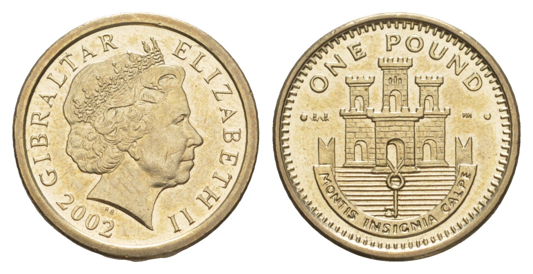 Гибралтар 1 фунт 2002 AA, Елизавета II (1952-2022) KM 869 никель латунь BU 4646-1111