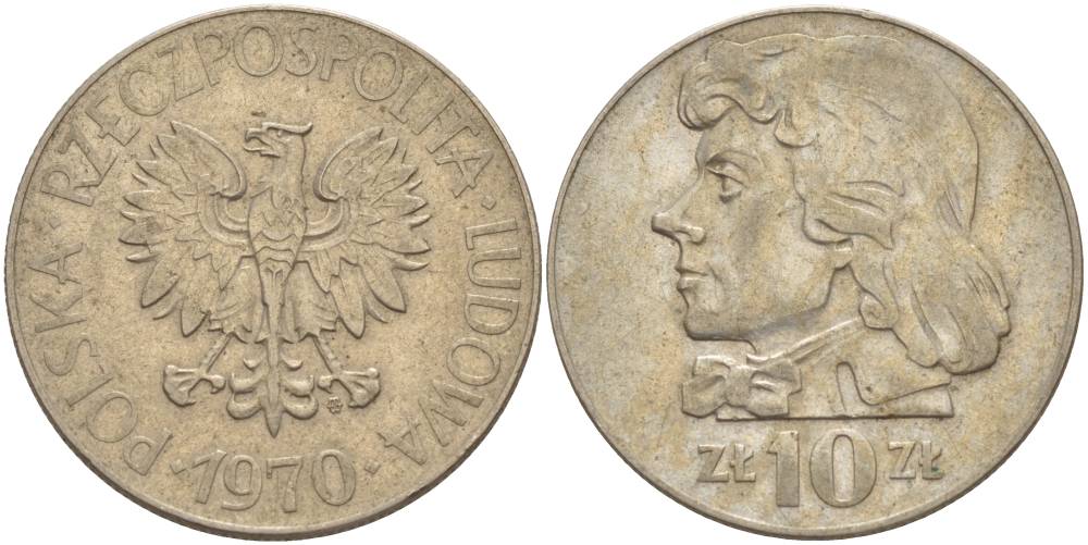 Польша 10 злотых 1970 MW, Тадеуш Костюшко (1746-1817) KM 50а медно-никель 4542-744