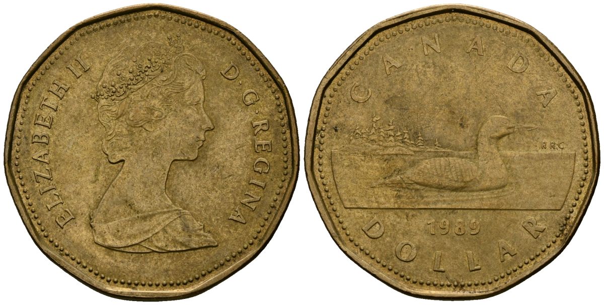 Канада 1 доллар 1989 утка KM 157 никель плакированный бронзой 4120-311