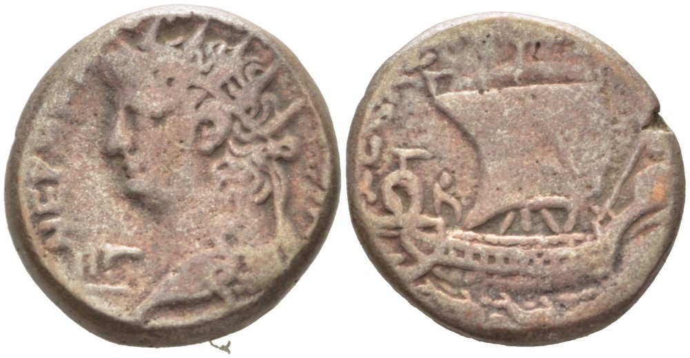 Римская Империя, Провинция Египет тетрадрахма 66 - 67 Нерон, бюст императора / галера, Александрия, 10,56 гр Emmett 121 биллон 1073-11-103