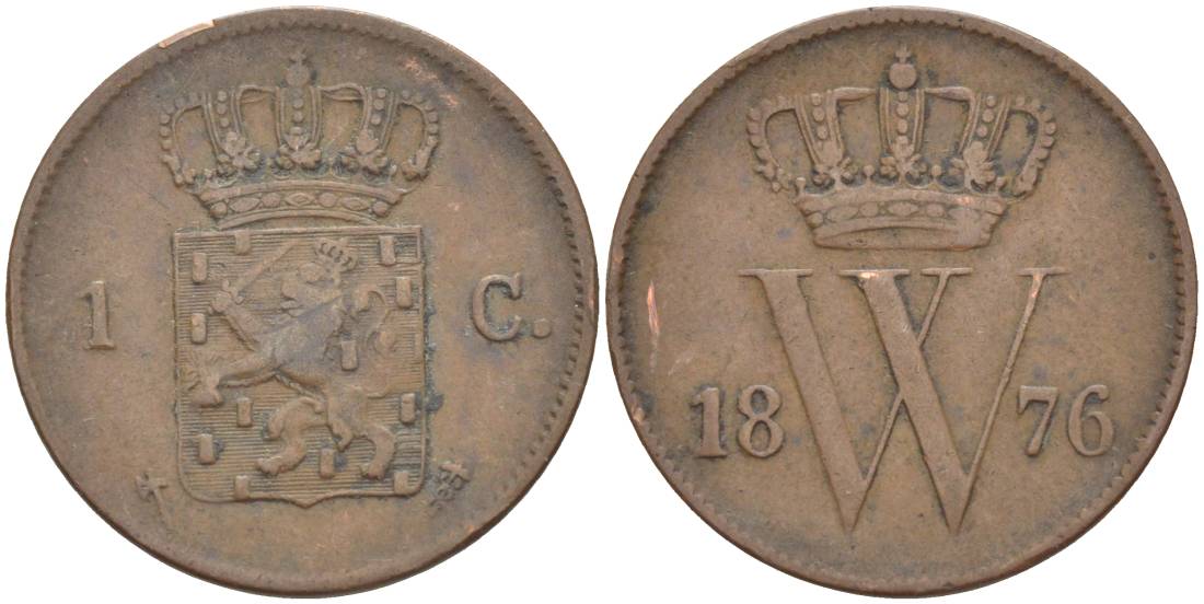 НИДЕРЛАНДЫ 1 ЦЕНТ 1876 ВИЛЛИАМ III (1849-1890) KM 100 медь 219-621