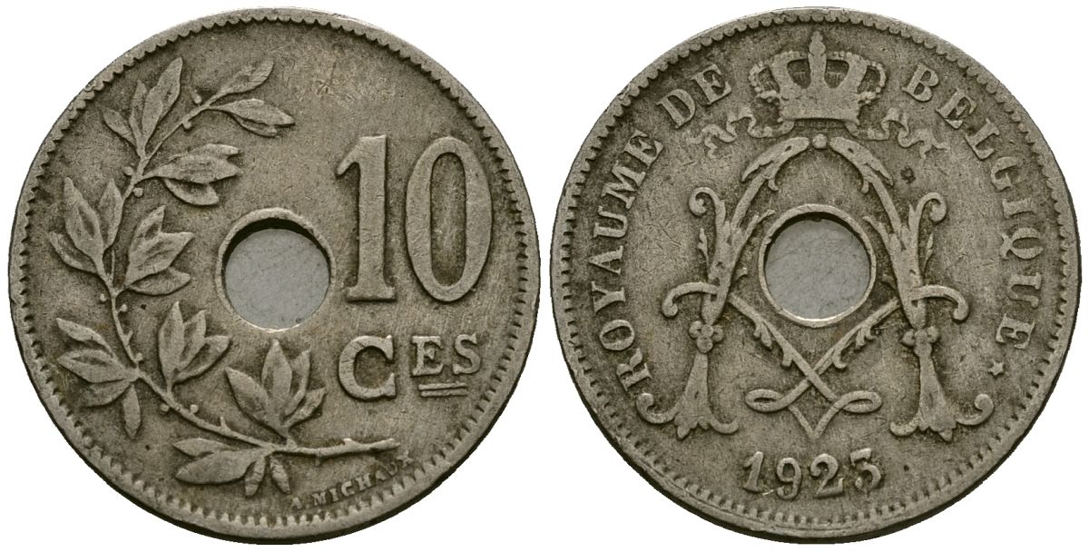 Бельгия 10 сантимов 1923 Belgique KM 85 медно-никель 4172-921