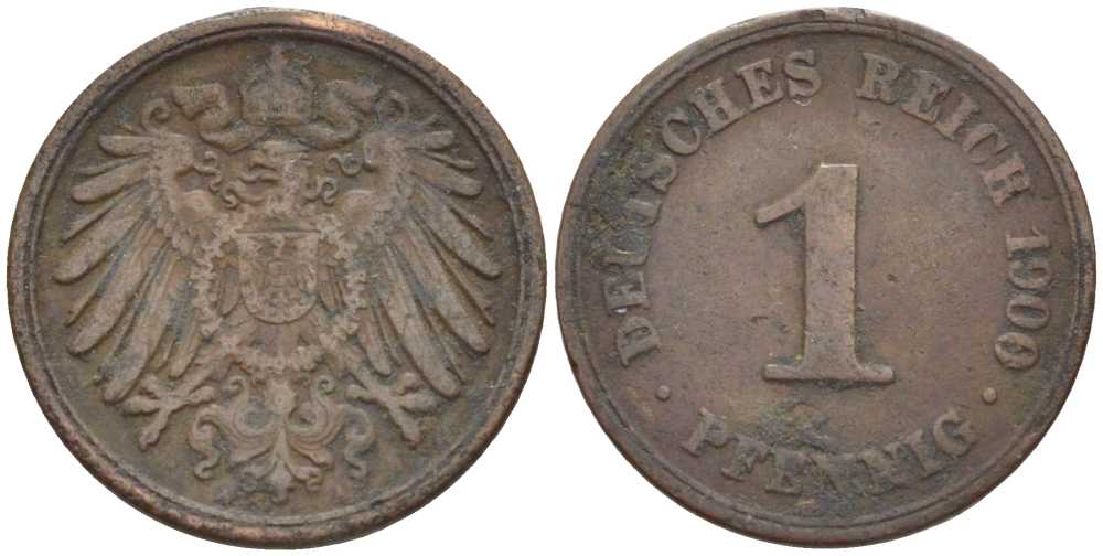 ГЕРМАНИЯ 1 ПФЕННИНГ 1900 А KM 10, J. 10 медь 201-918