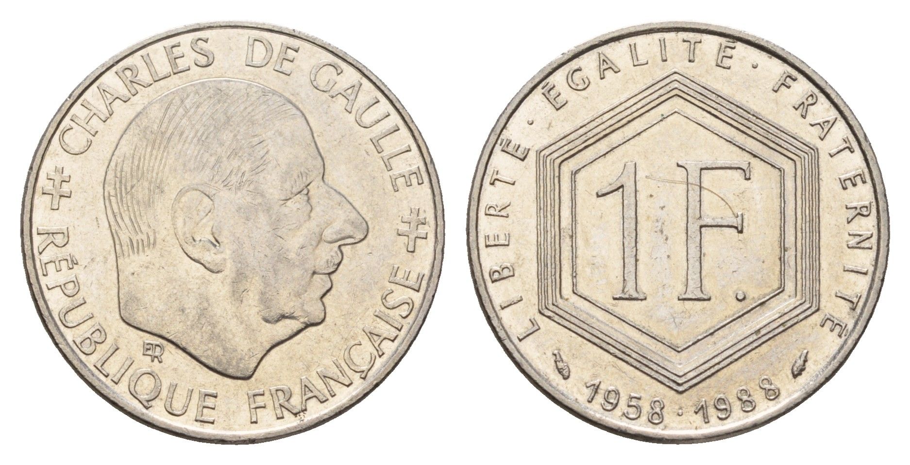 Франция 1 франк 1988 30 лет Пятой Республике KM 963 никель aUNC 4118-821