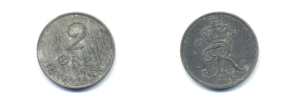 ДАНИЯ 2 ЭРЕ 1961 C; S, ФРЕДЕРИК IX (1947-1972) KM 840.2 цинк 4379-734