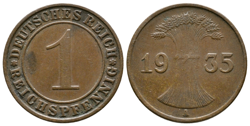 Германия 1 рейхспфенниг 1935 A KM 37, J. 313 бронза 220-117