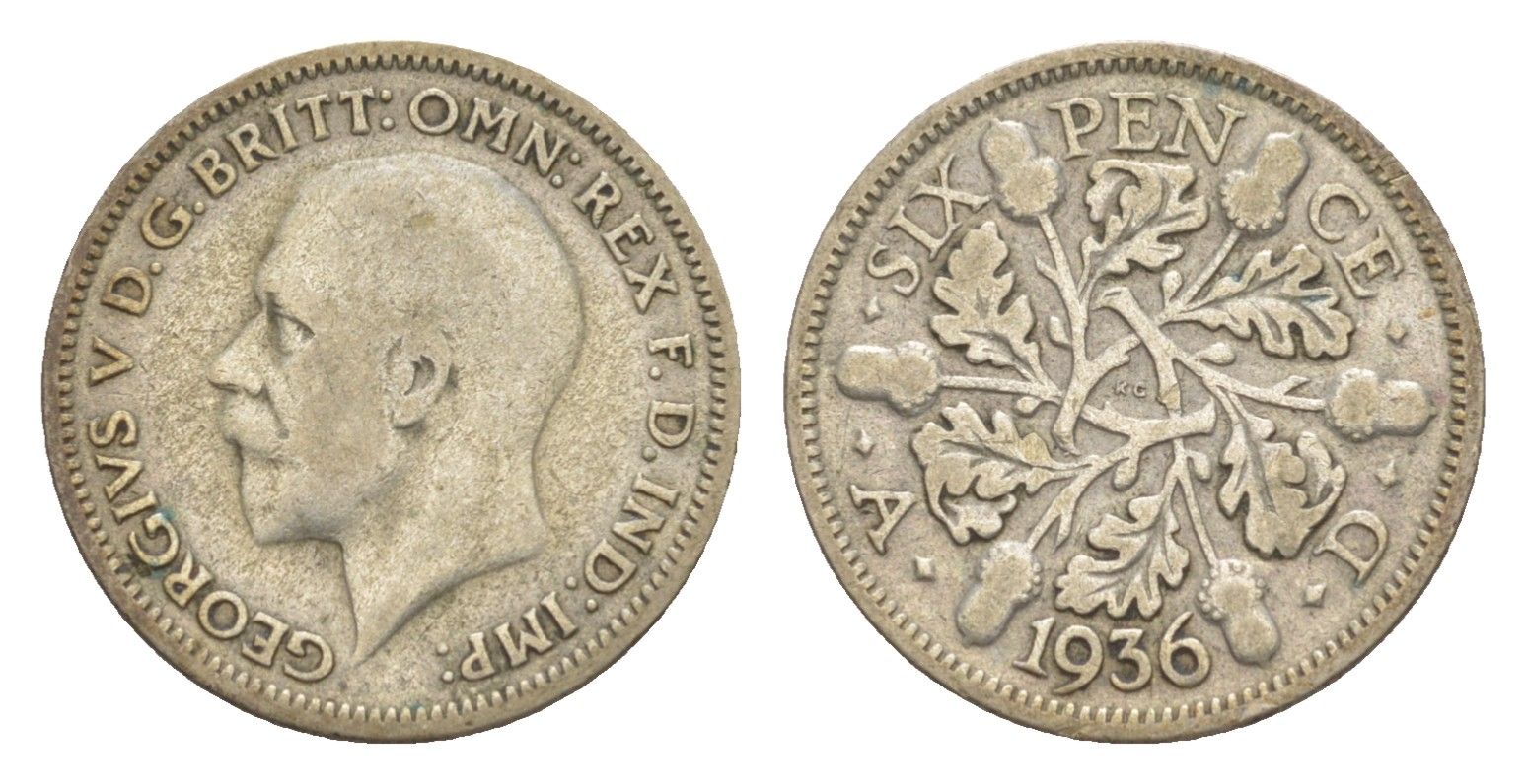 Великобритания 6 пенсов 1936 Георг V (1910-1936) KM 832, Spink 4040 серебро 33-1143