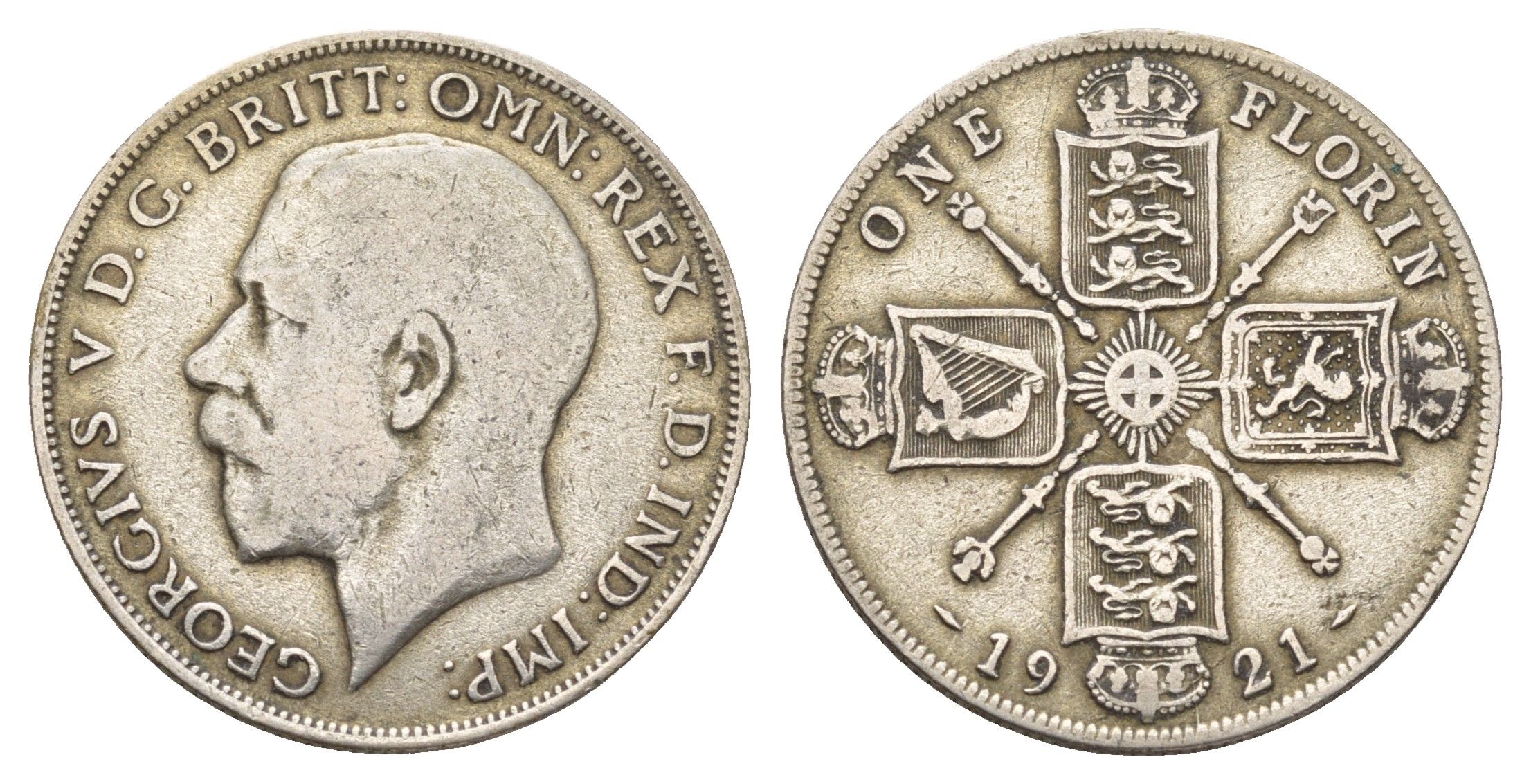 Великобритания 2 шиллинга (флорин) 1921 Георг V (1910-1936) KM 817a, Spink 4022 серебро 27-216