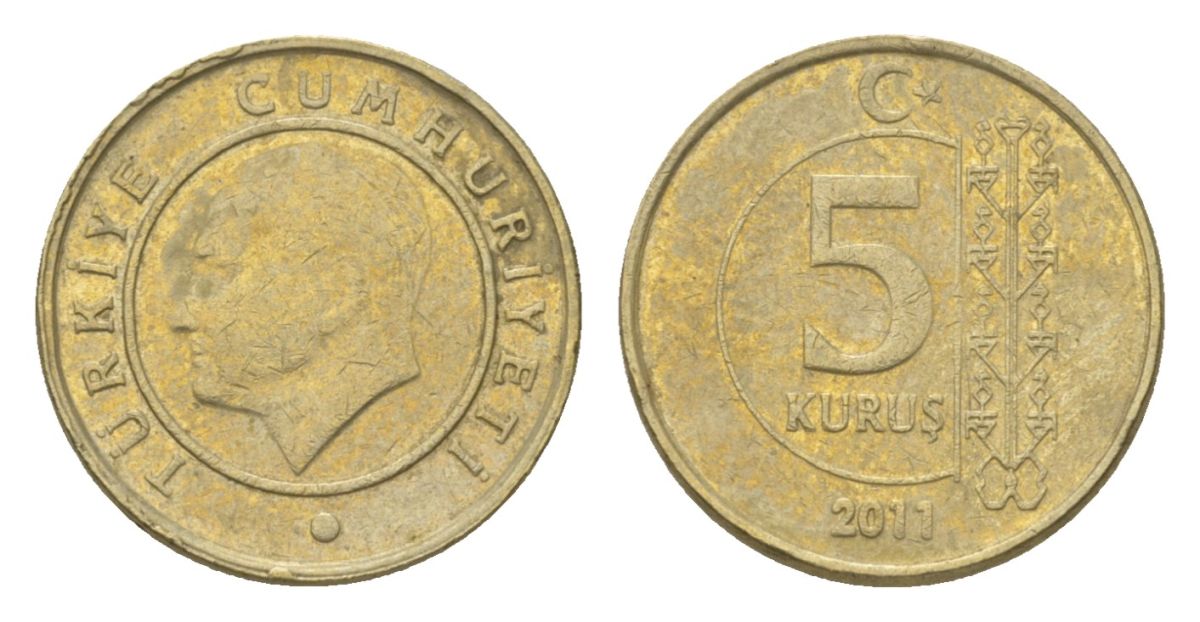Турция 5 курушей 2011 Кемаль Ататюрк KM 1240 медь цинк никель 4143-541