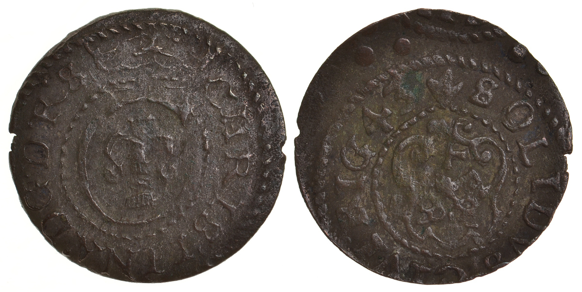 Ливония, Рига, шведская оккупация солид (шиллинг) 1643 Кристина (1634-1654) KM 21 серебро 1527-931