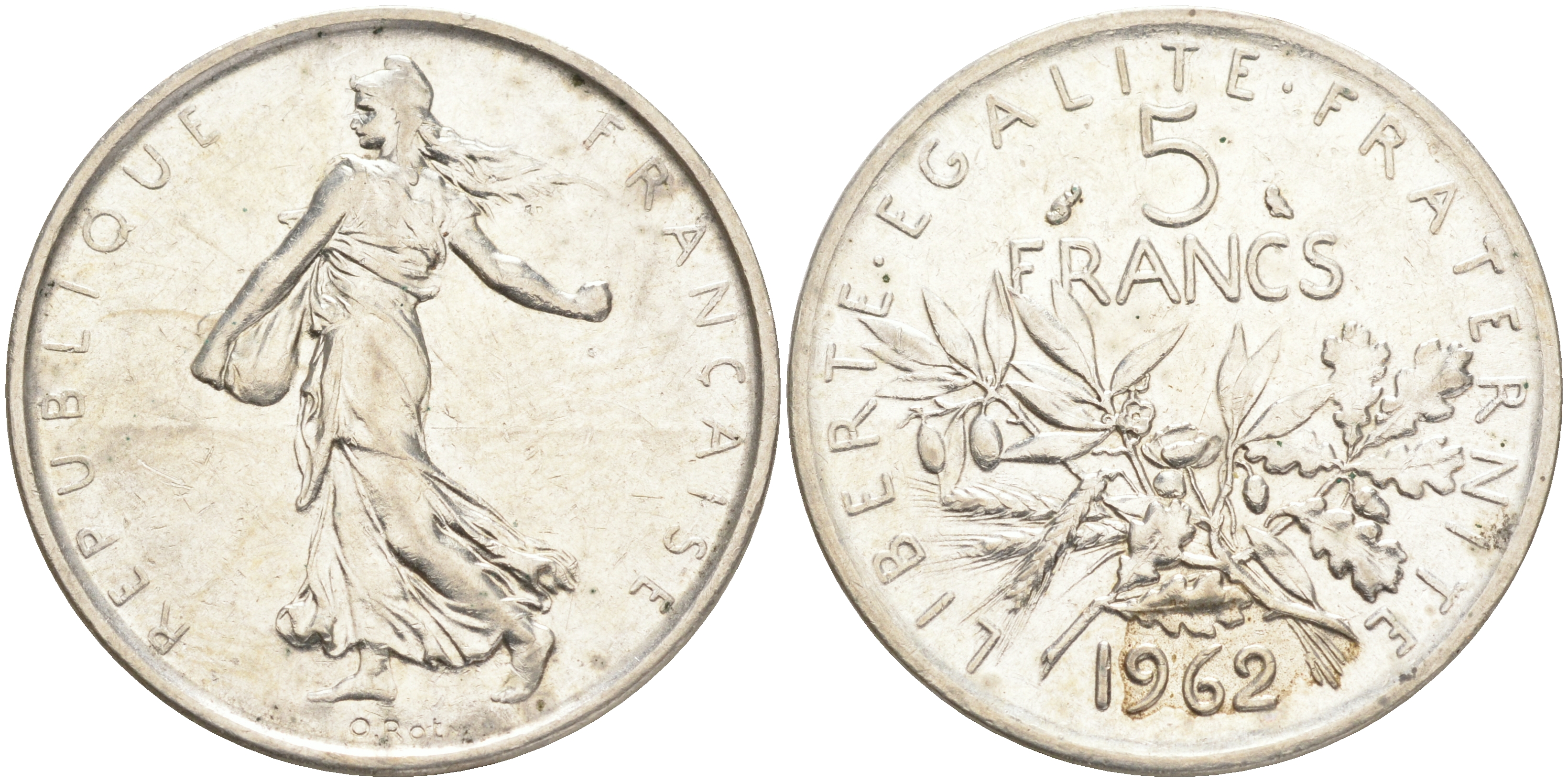 Франция 5 франков 1962 сеятель KM 926, LE FRANC 340.6 серебро 75-336