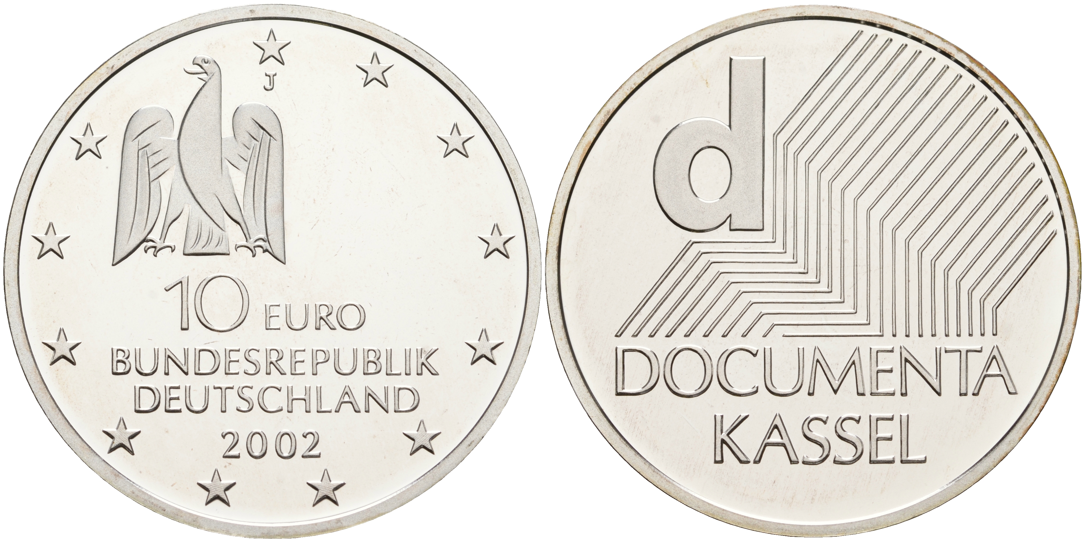 ФРГ 10 евро 2002 J, выставка документов в Касселе KM 217, DE. S. 10.3 серебро PROOF 1076-3-21