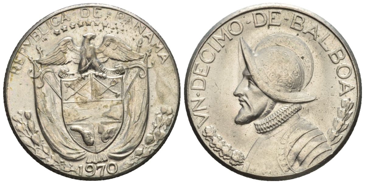 Панама 1/10 бальбоа 1970  KM 10 медь плакированная медно-никелем  aUNC  4609-923