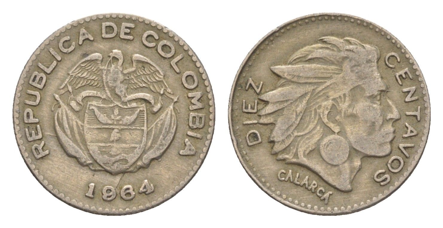 Колумбия 10 сентаво 1964 KM 212 медно-никель 4618-1227