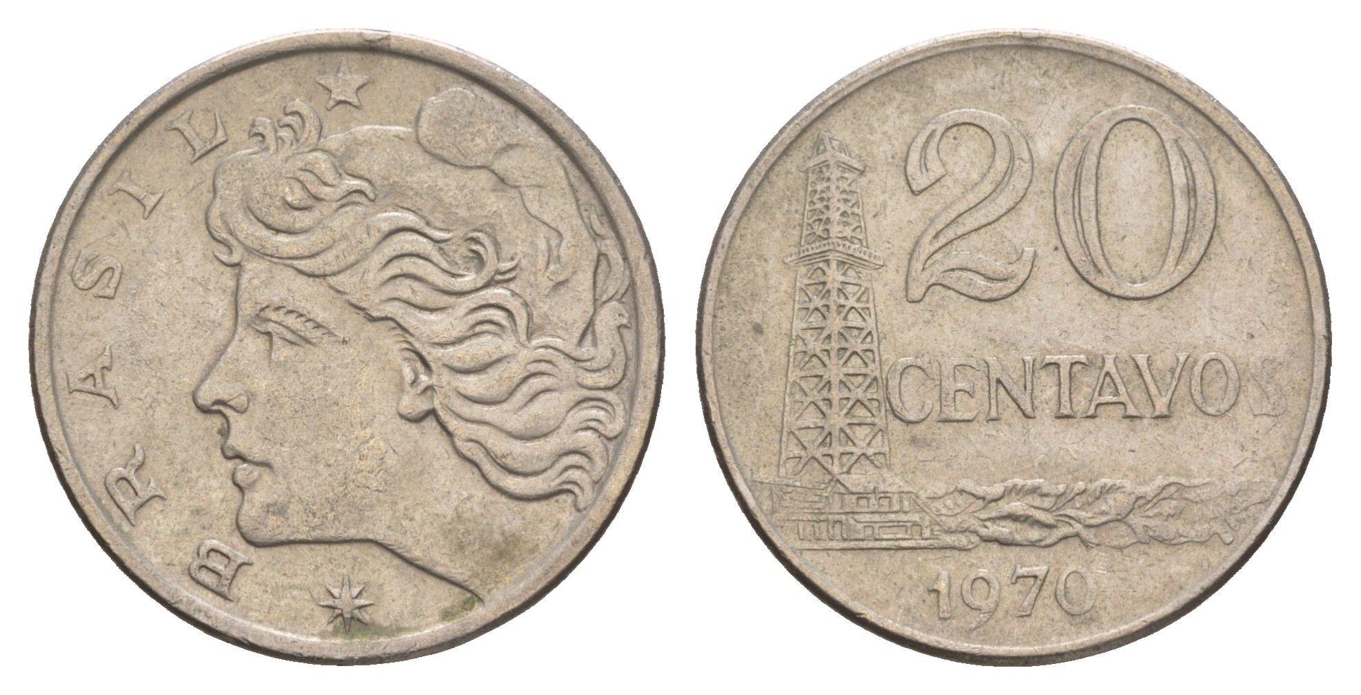 Бразилия 20 сентаво 1970 год-тип KM 579.2 медно-никель 4656-1236