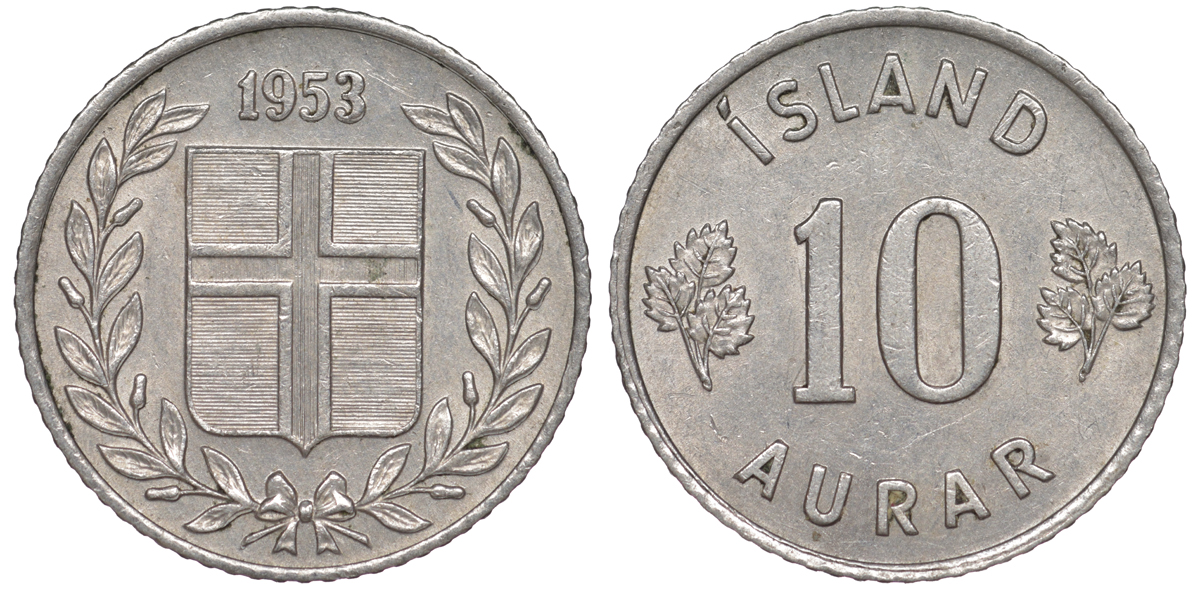 Исландия 10 эйре 1953 KM 10 медно-никель 4596-557