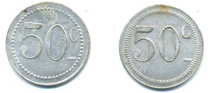 ФРАНЦИЯ 50 САНТИМОВ НАЧАЛО XX ВЕКА d 24 мм, вес около 1,0 гр., платежный жетон алюминий 89-951