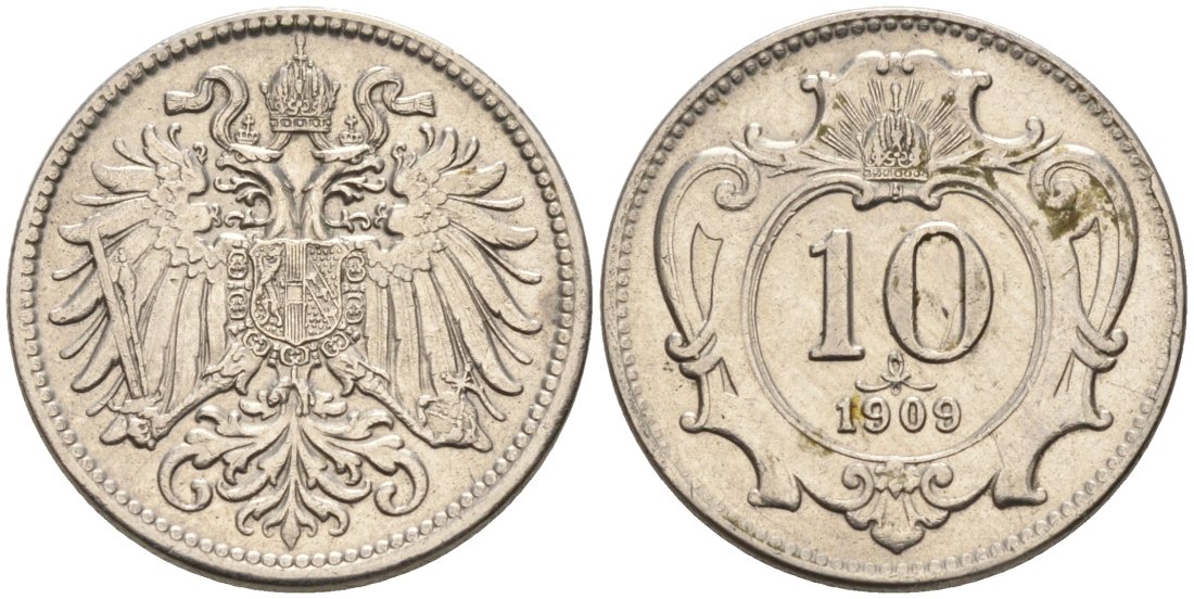 Австрия 10 геллеров 1909 KM 2802 никель 4567-325