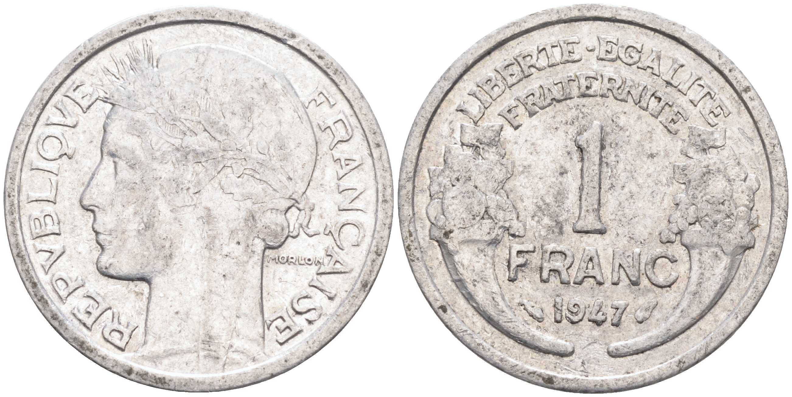 ФРАНЦИЯ 1 ФРАНК 1947 KM 885а.1 алюминий 4589-555