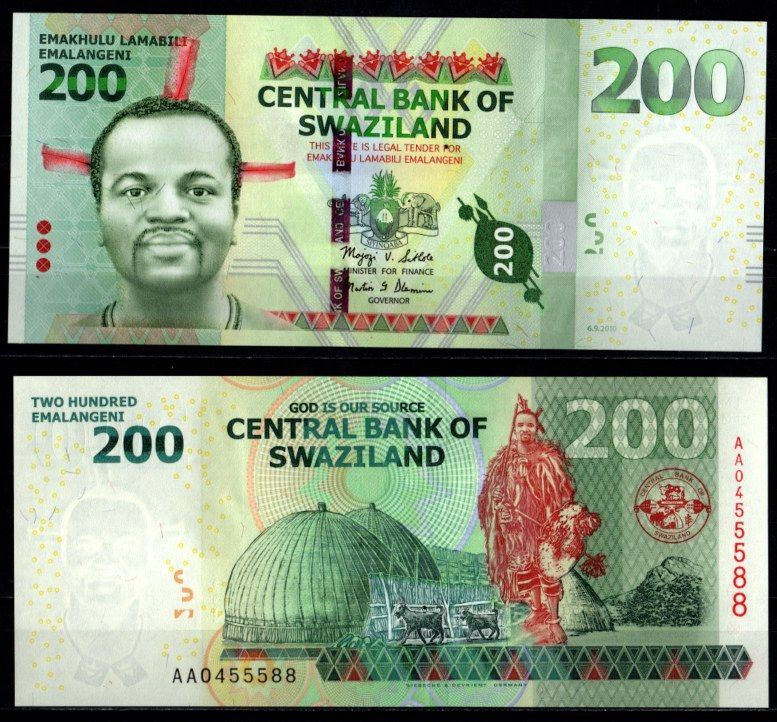 Свазиленд 200 эмалангени 2010 Король Мсвати III Pick 40 a бумага UNC (пресс) 451-1117-3