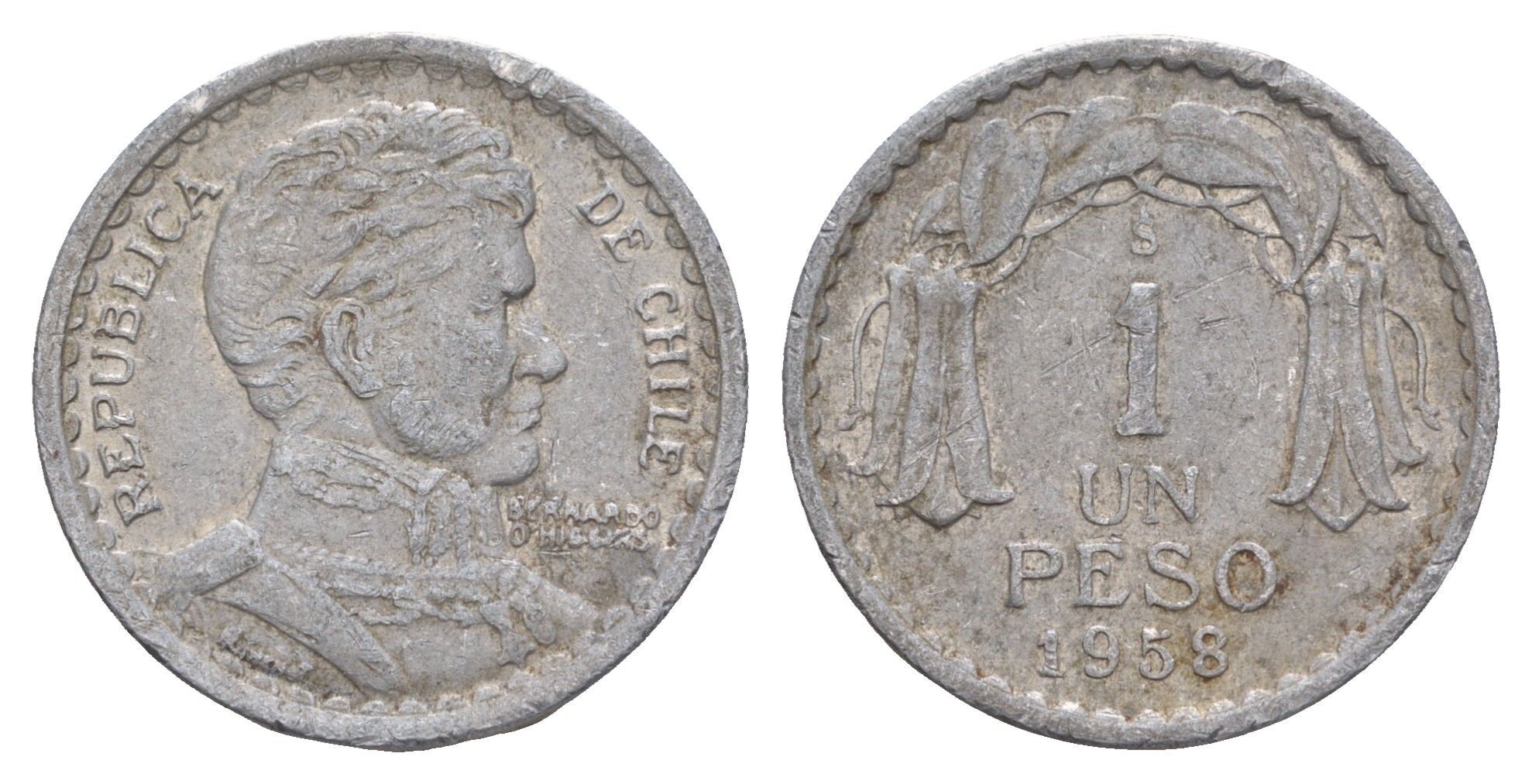 Чили 1 песо 1958 KM 179a алюминий 4656-1027