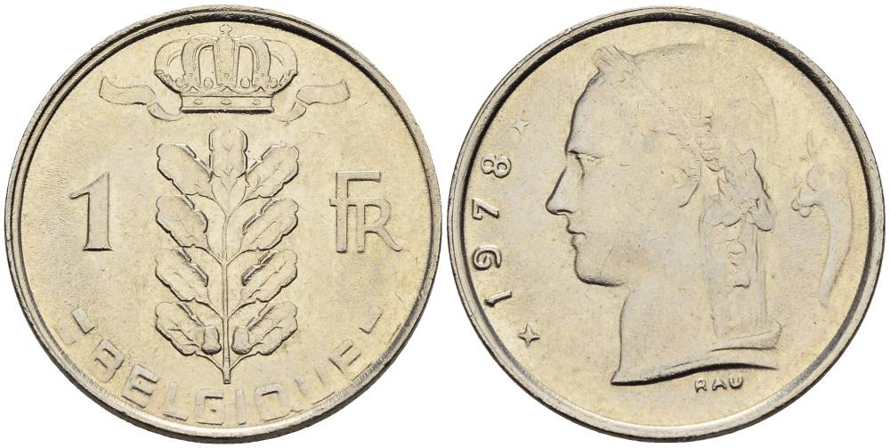 БЕЛЬГИЯ 1 ФРАНК 1978 BELGIQUE KM 142.1 медно-никель 4546-522
