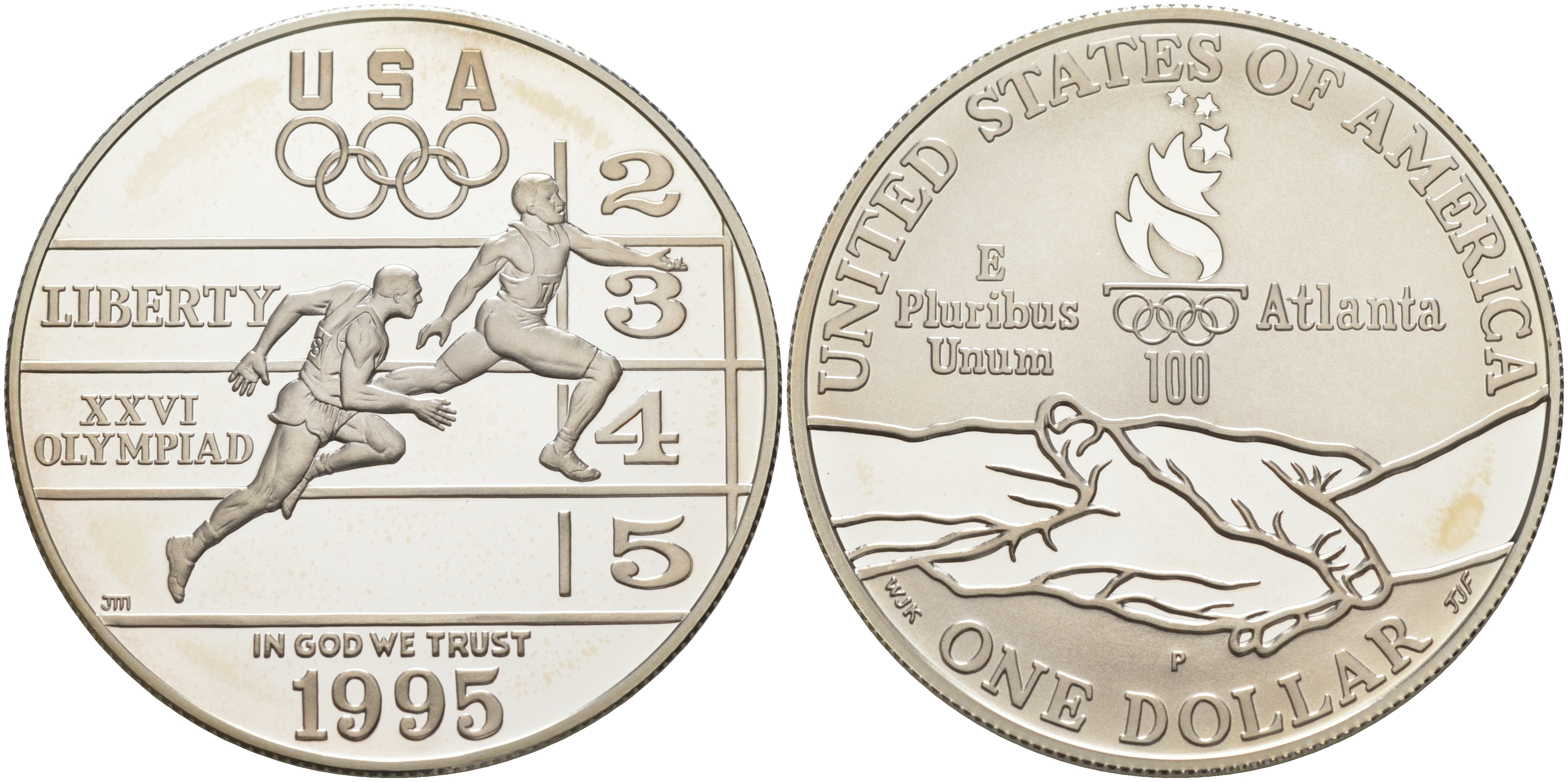 США 1 доллар 1995 Р, XXVI Олимпийские игры в Атланте, легкая атлетика KM 264 серебро PROOF 1091-7-53