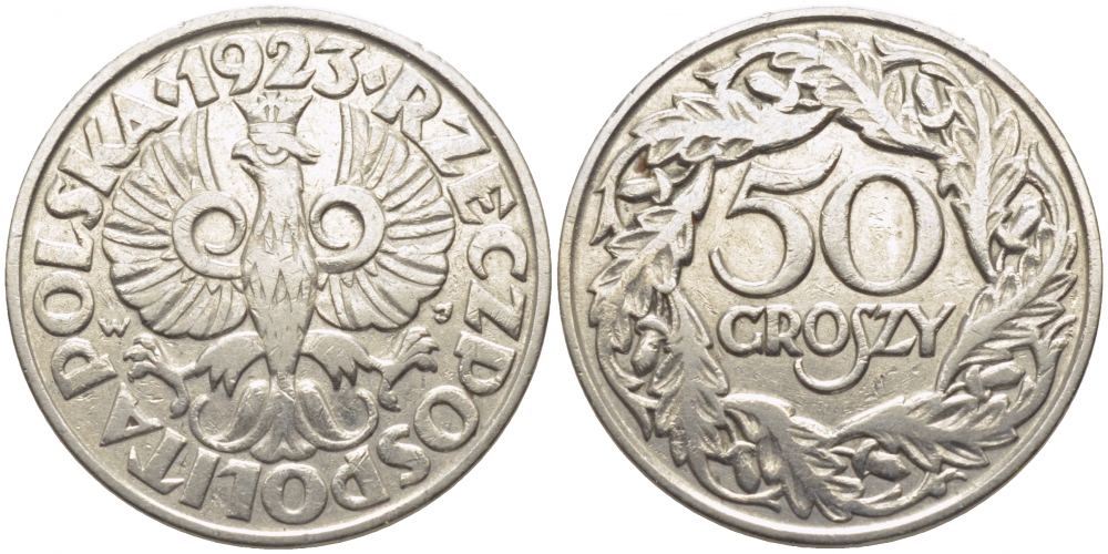 Польша 50 грошей 1923 Республика KM 13, Parchimowicz 106 никель 110-1014