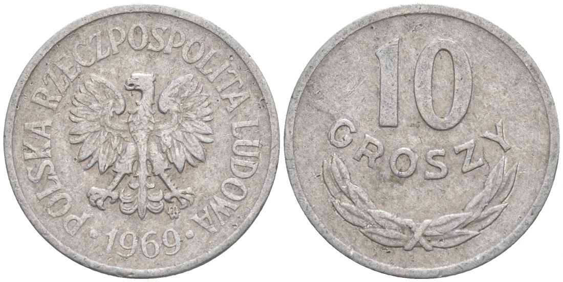 ПОЛЬША 10 ГРОШЕЙ 1969 MW KM АА47 алюминий 44-152