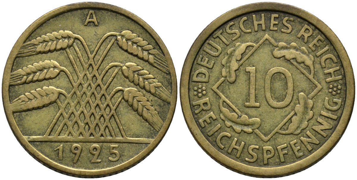 Германия 10 рейхспфеннигов 1925 A KM 40 алюминиевая бронза 4171-326