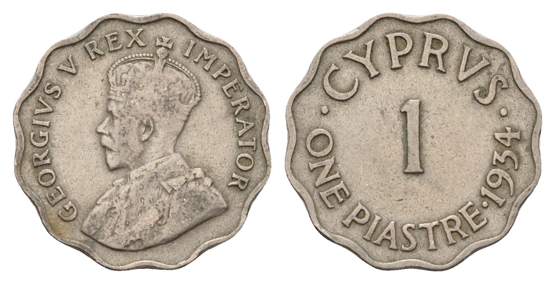 Кипр 1 пиастр 1934 год-тип KM 21 медно-никель 55-1235