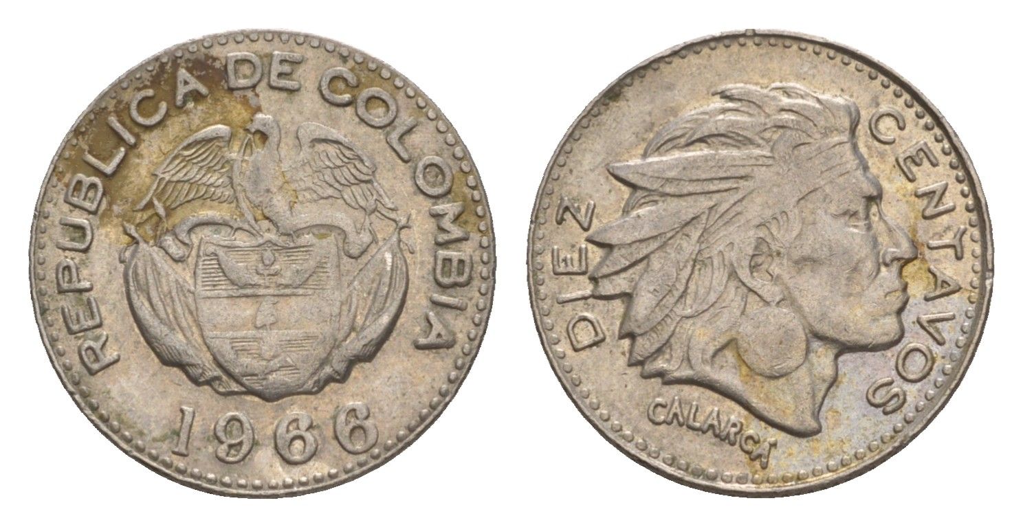 Колумбия 10 сентаво 1966 KM 212 медно-никель 4655-913