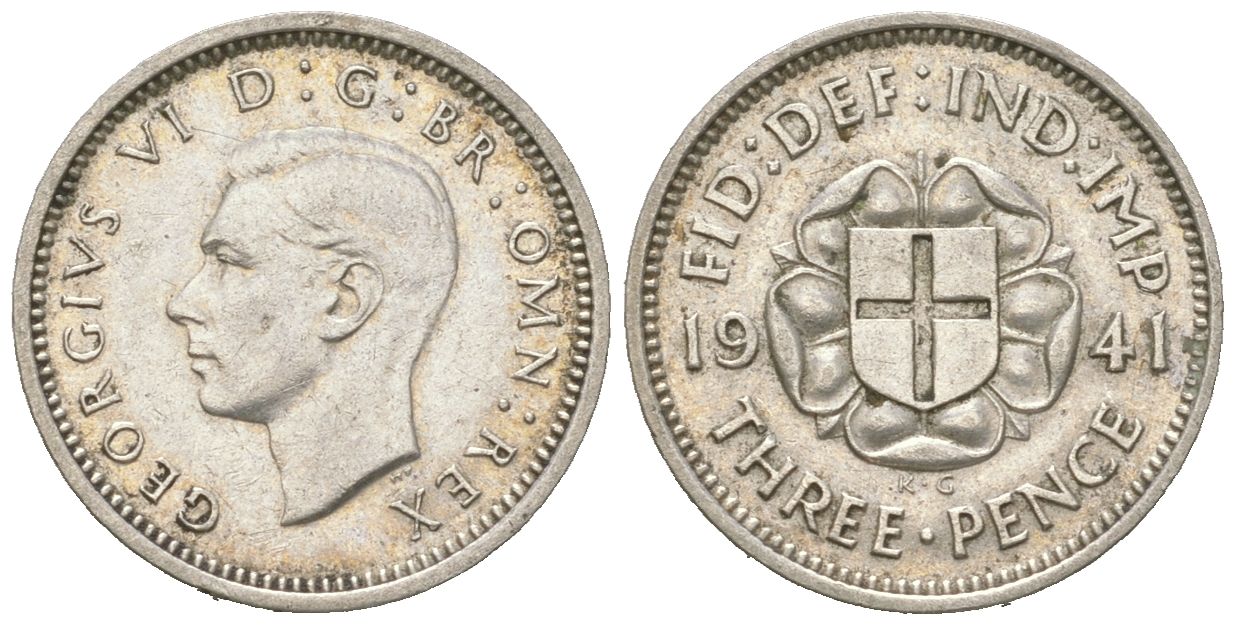 Великобритания 3 пенса 1941 Георг VI (1936-1952) KM 848, Spink 4085 серебро 4618-1027