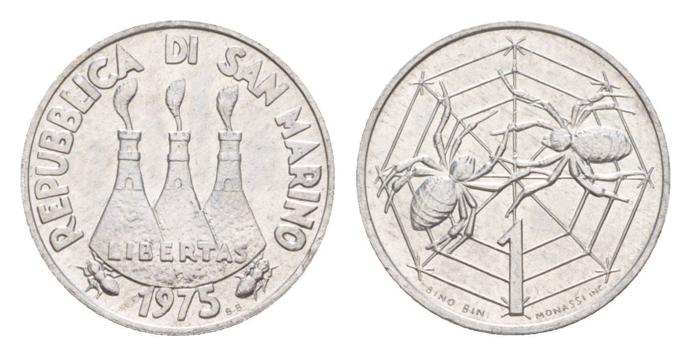 Сан-Марино 1 лира 1975 Любовь у животных KM 40 алюминий UNC 4647-165