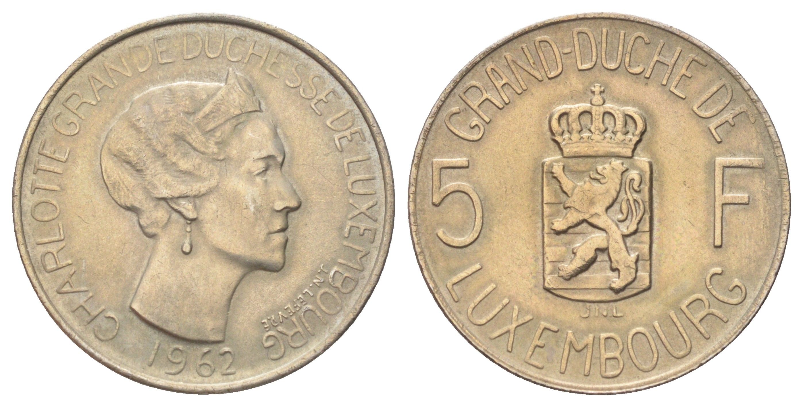 Люксембург 5 франков 1962 год-тип, Шарлотта (1918-1964) KM 51 медно-никель 4642-122