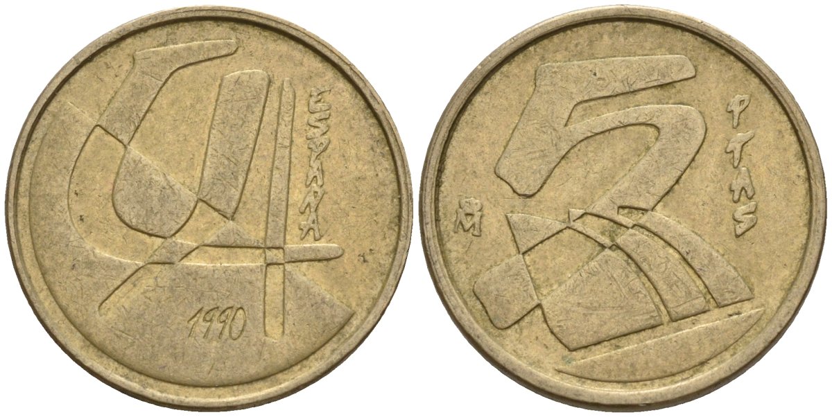 Испания 5 песет 1990 Хуан Карлос I (1975 - 2014) KM 833 алюминиевая бронза 4154-529