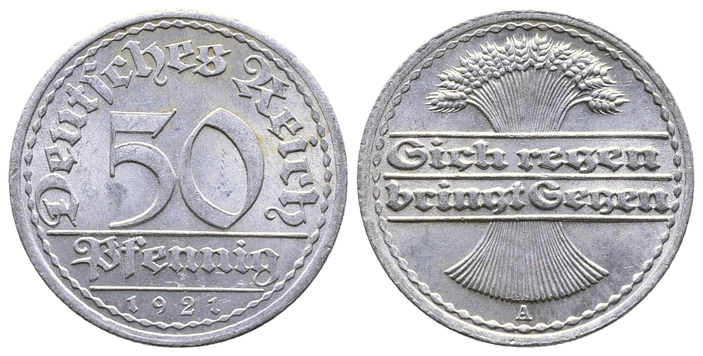Германия 50 пфеннигов 1921 A KM 27, J.301, Weege 10 алюминий 4380-822