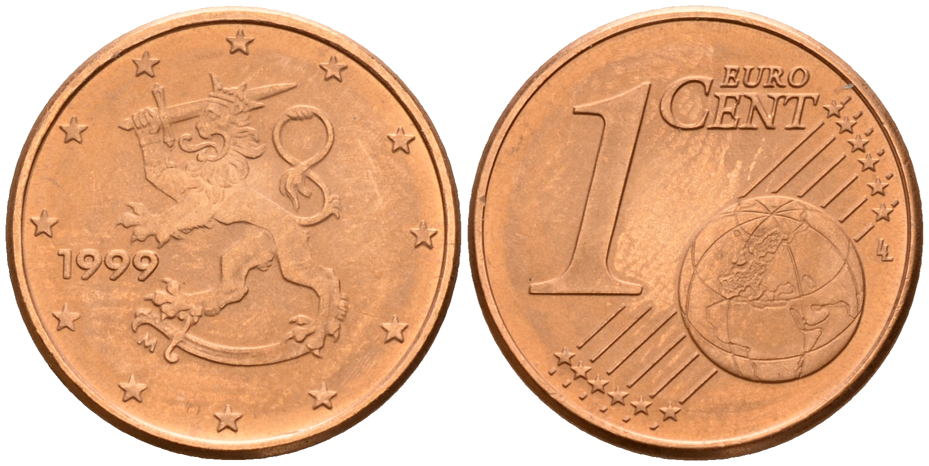 Финляндия 1 евроцент 1999  KM 98 сталь плакированная медью  UNC  4189-169