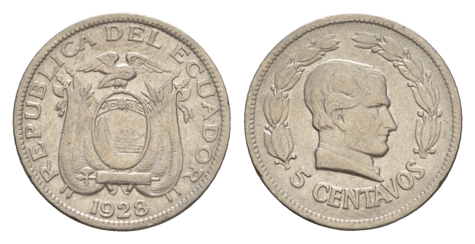Эквадор 5 сентаво 1928 KM 69 никель 4640-1113