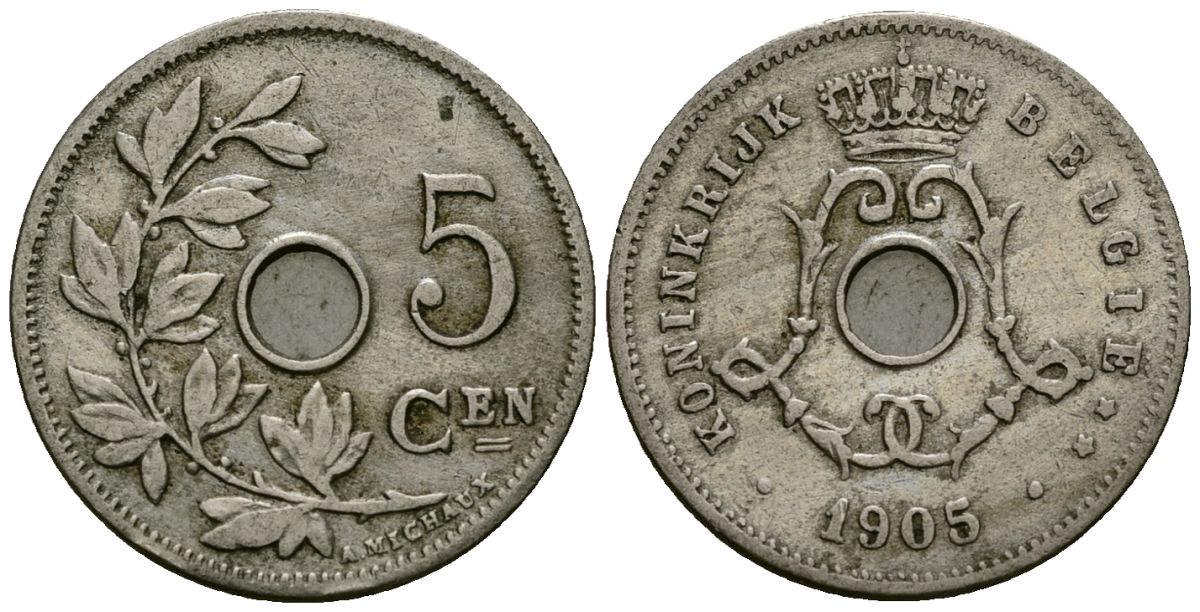 Бельгия 5 сантимов 1905 Belgie KM 55 медно-никель 4173-127