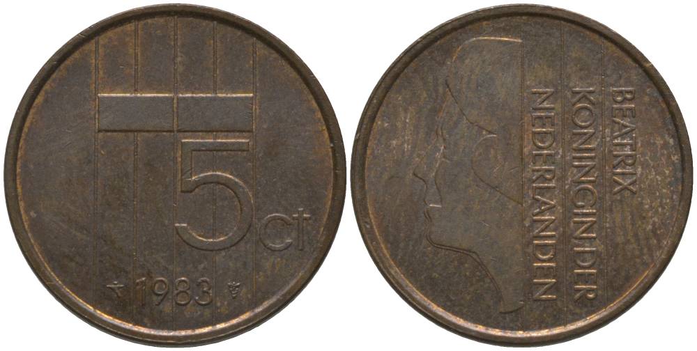 НИДЕРЛАНДЫ 5 ЦЕНТОВ 1983 БЕАТРИКС (1980-2013) KM 202 бронза 181-723